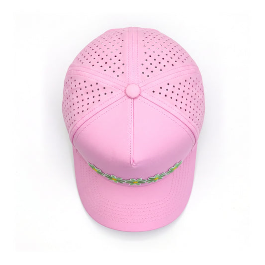 5 Daisy Solid Trucker Pink top down overhead view
