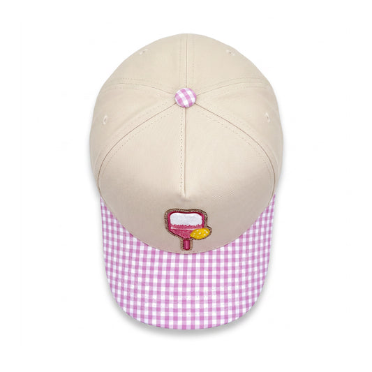 Pickleball Girlie Trucker Pink Gingham top down overhead view