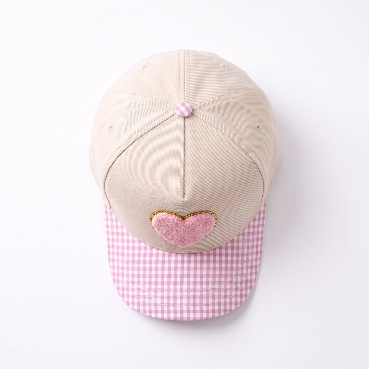 Sweetheart Chenille Trucker Cream Pink Gingham, top view