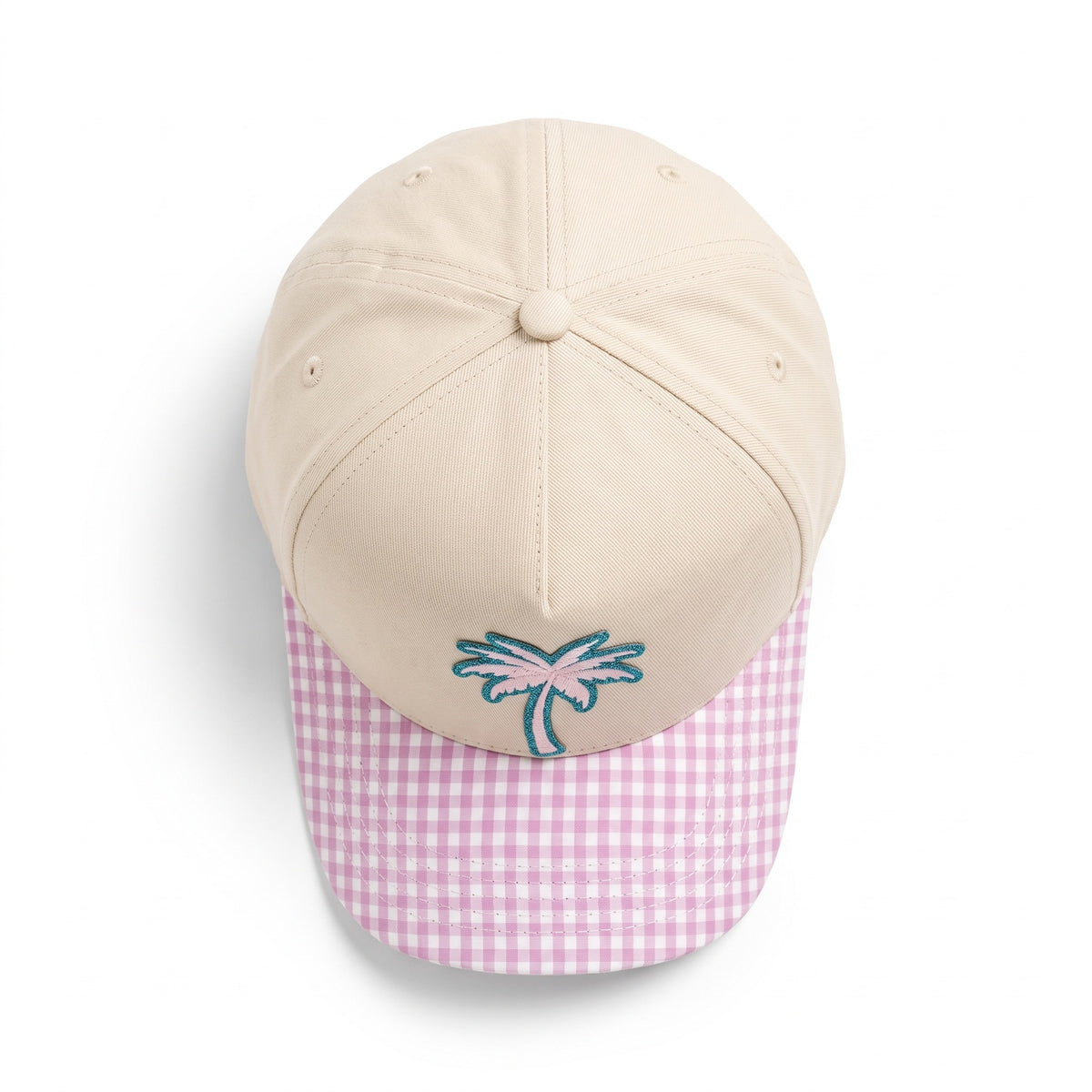Palm Tree Trucker Pink Gingham, top view