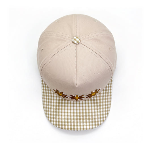 3 Daisy Trucker Neutral Gingham top down overhead view