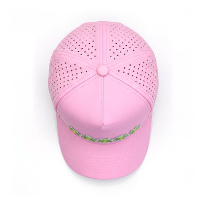 5 Daisy Solid Trucker Pink top down overhead view