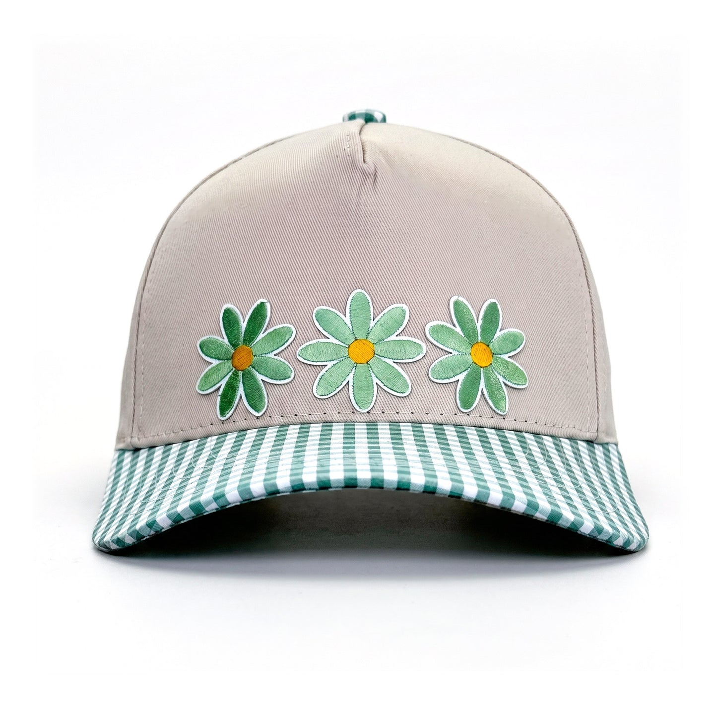 3 Daisy Green Gingham Trucker front view
