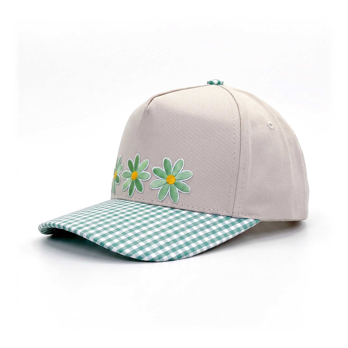 3 Daisy Green Gingham Trucker three-quarter front-left view