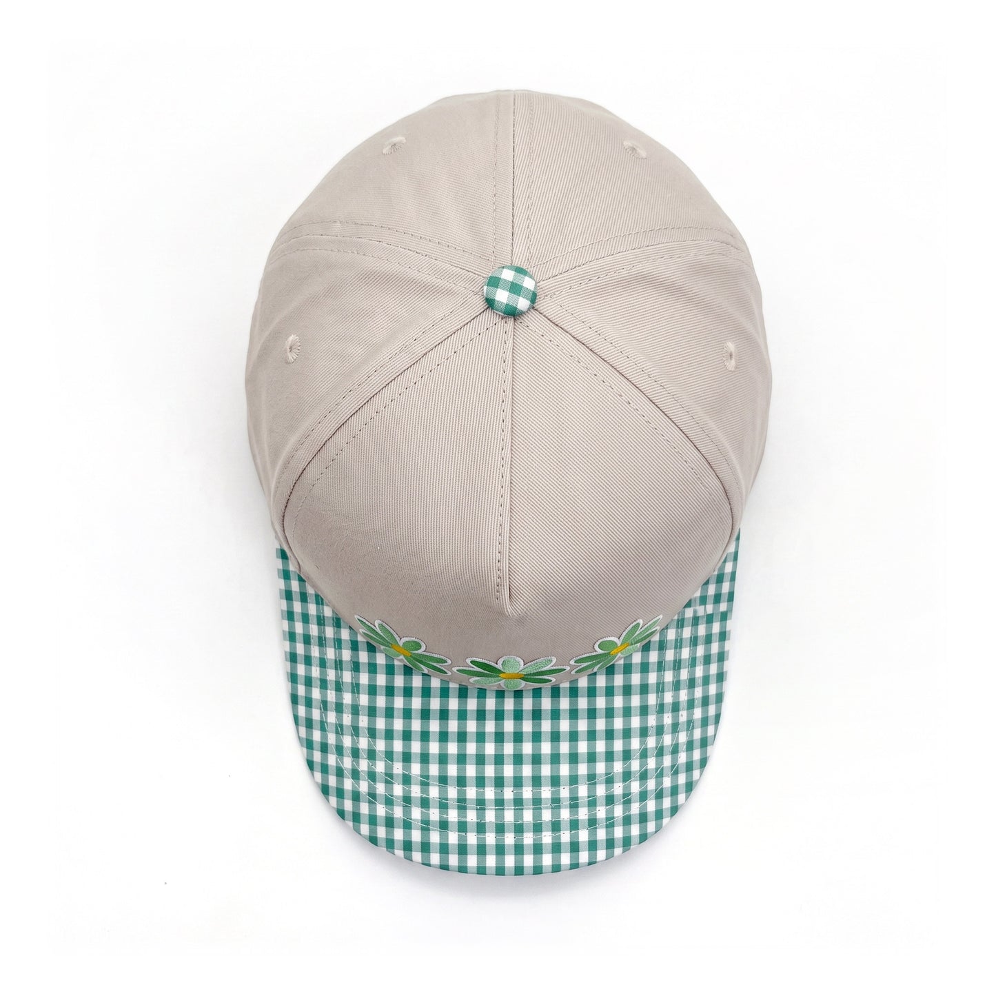 3 Daisy Green Gingham Trucker top down overhead view