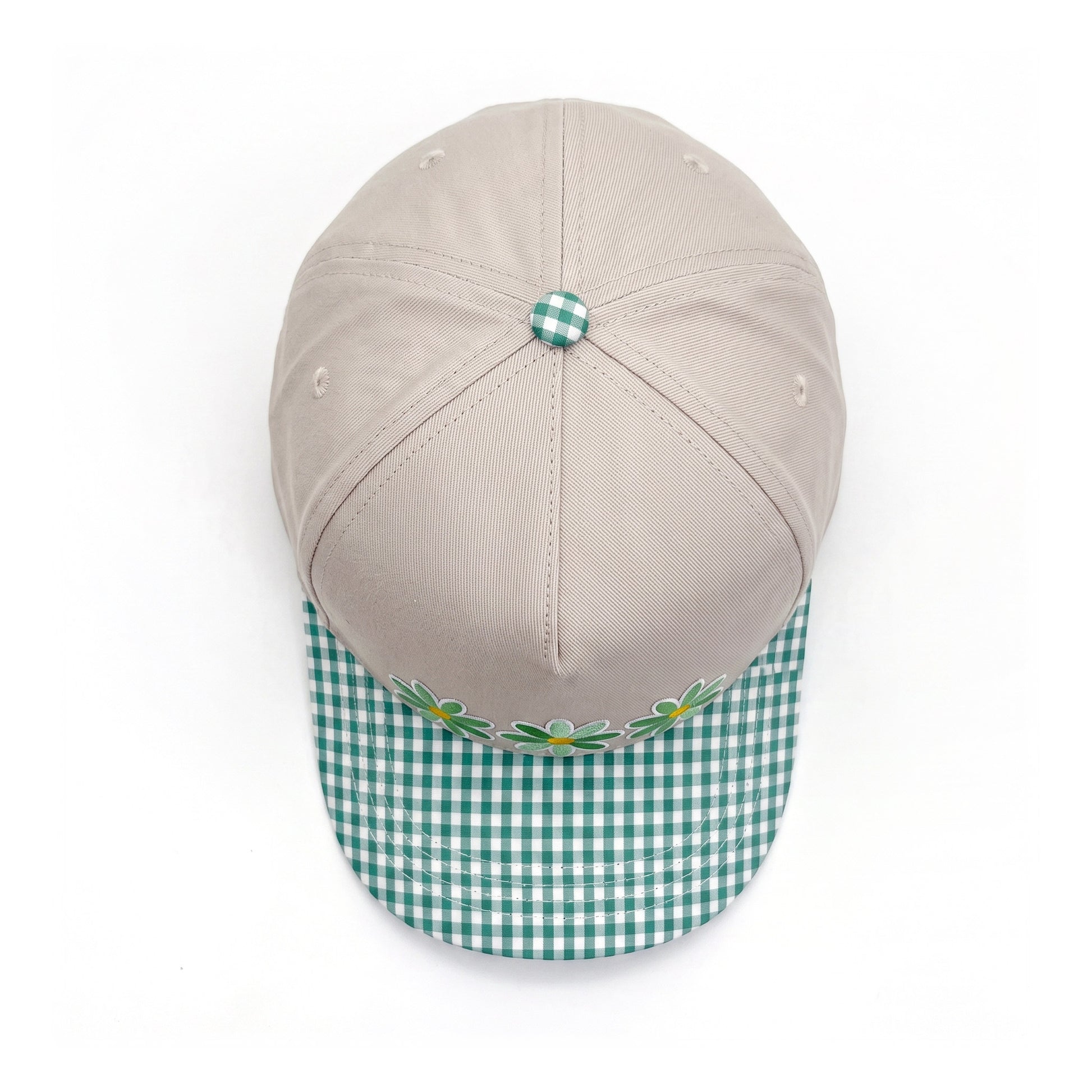3 Daisy Green Gingham Trucker top down overhead view