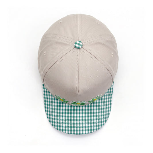 3 Daisy Green Gingham Trucker top down overhead view