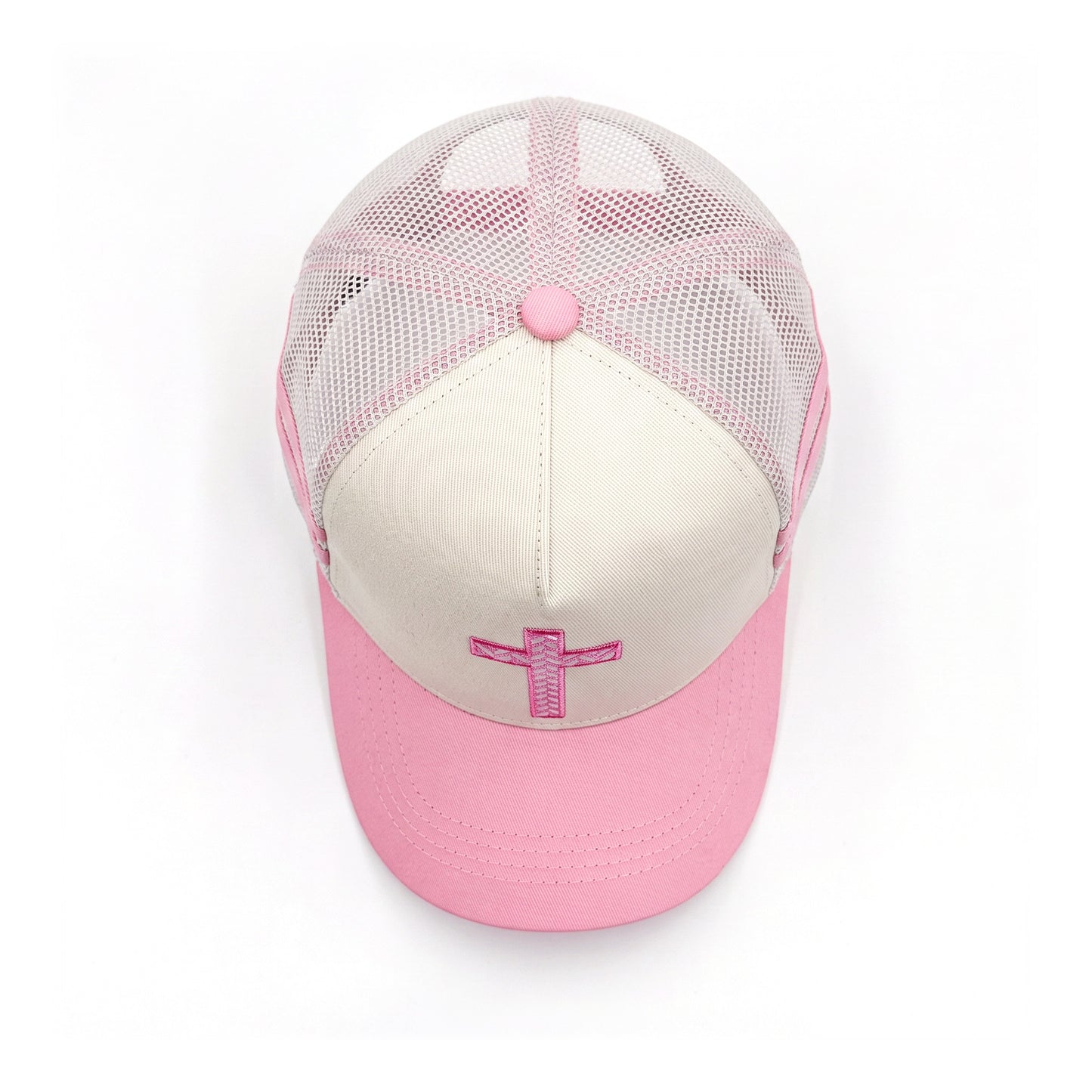 Wear Your Faith Trucker Pink top down overhead view