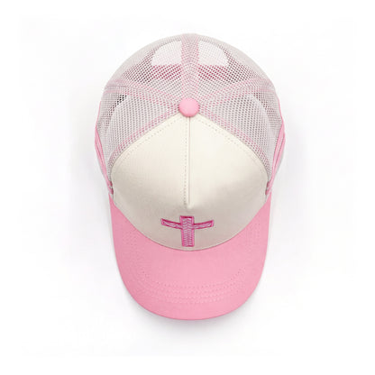 Wear Your Faith Trucker Pink top down overhead view
