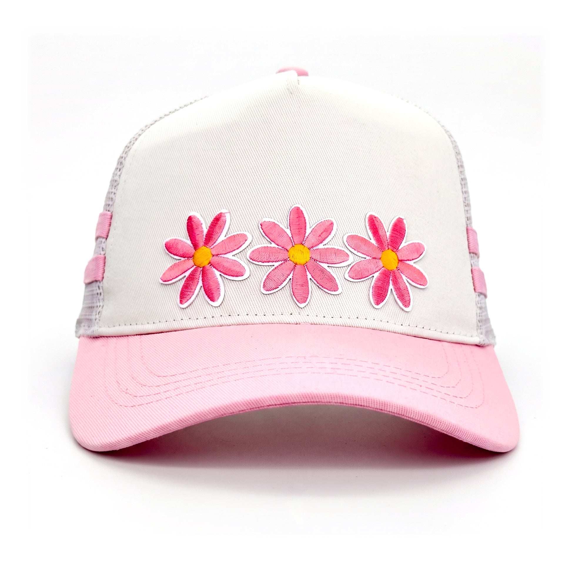 3 Daisy Pink 2 Stripe Trucker front view