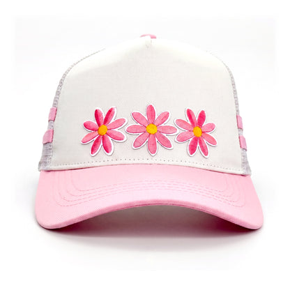 3 Daisy Pink 2 Stripe Trucker front view