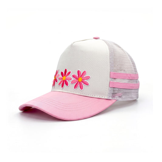 3 Daisy Pink 2 Stripe Trucker three-quarter front-left view