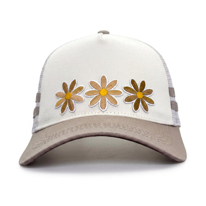 3 Daisy Neutral 2 Stripe Trucker front view