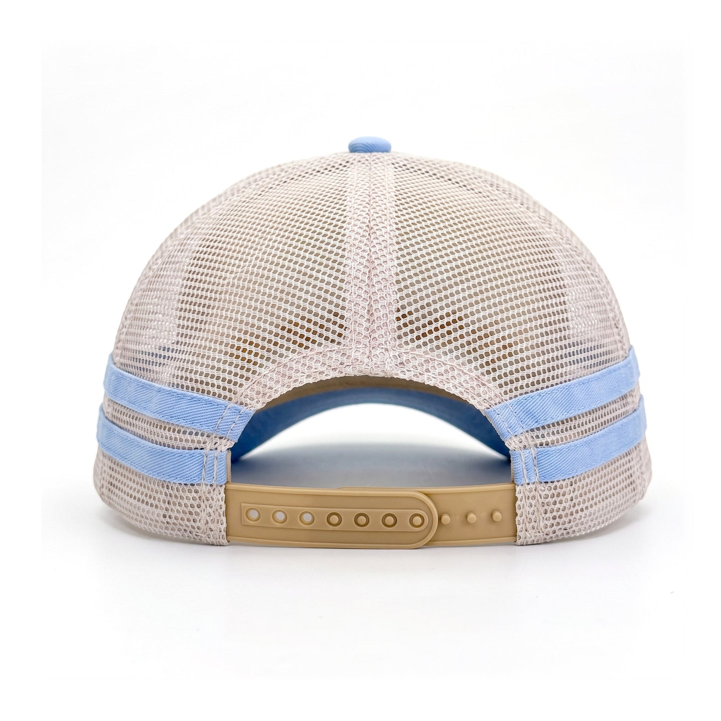 3 Daisy Blue 2 Stripe Trucker back view showing closure