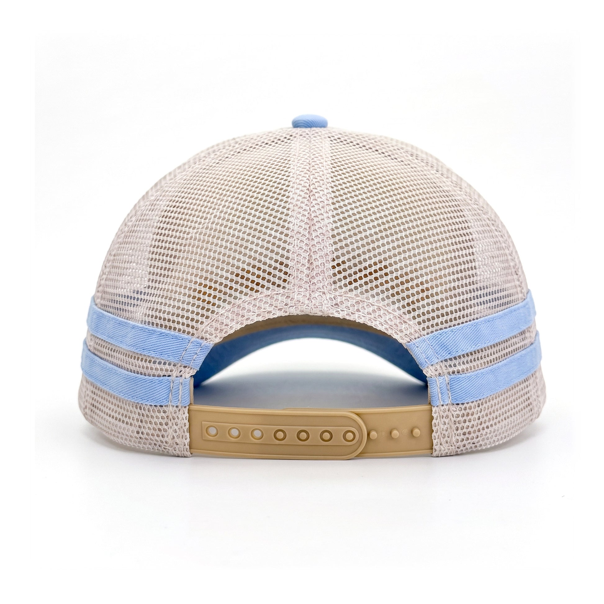 3 Daisy Blue 2 Stripe Trucker back view showing closure