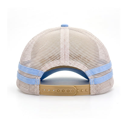 3 Daisy Blue 2 Stripe Trucker back view showing closure