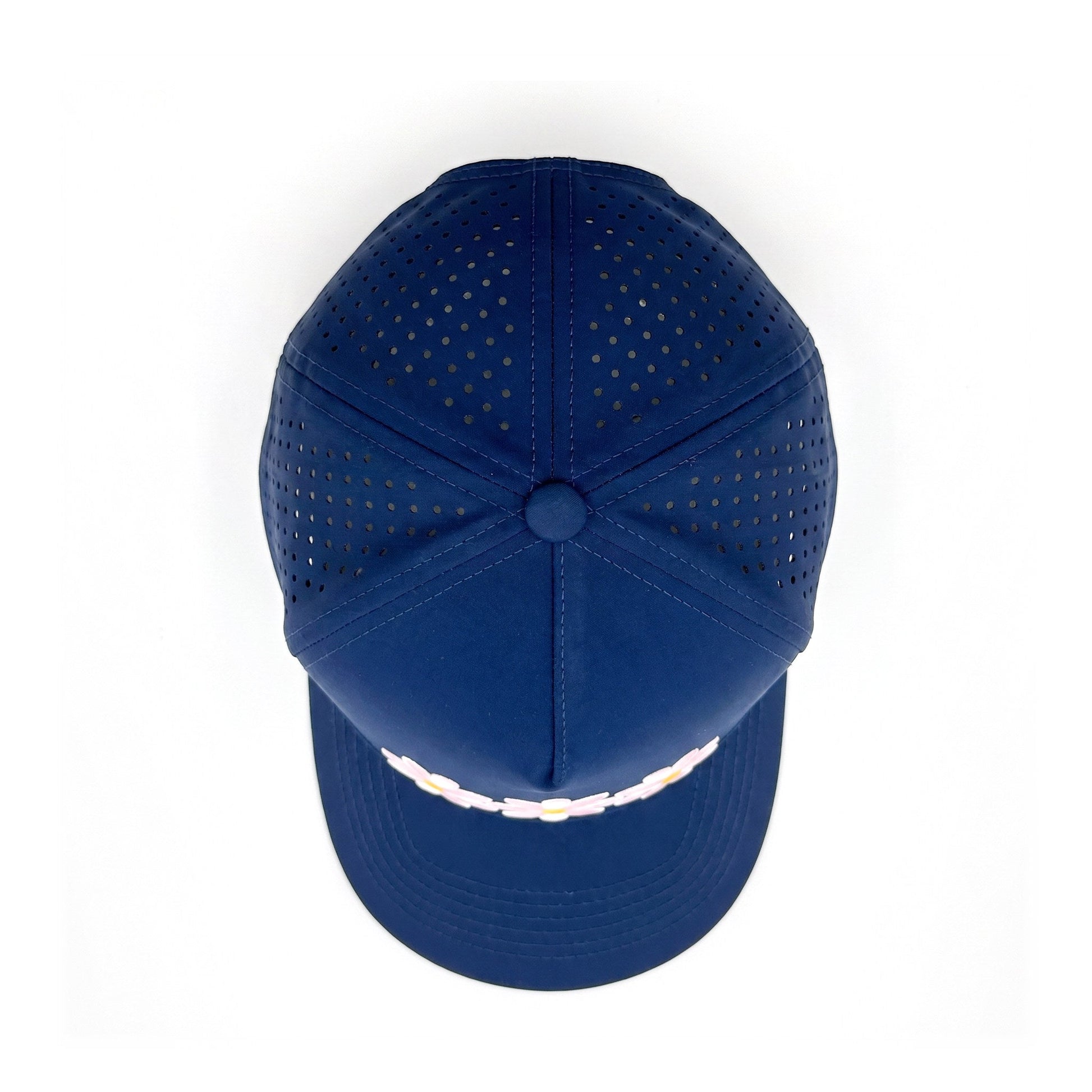 3 Daisy Solid Trucker Navy top down overhead view