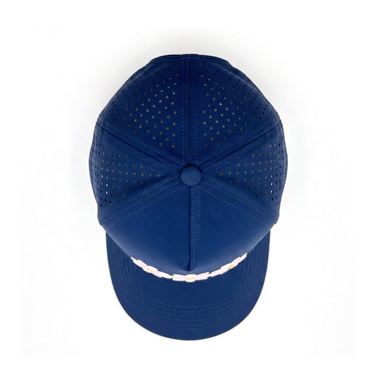 3 Daisy Solid Trucker Navy top down overhead view