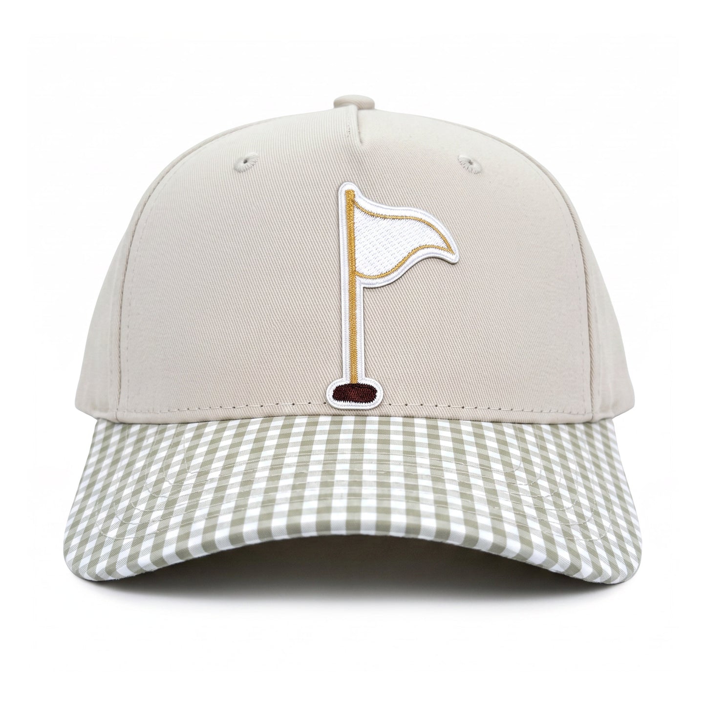 Golf Flag Trucker Neutral Gingham front view