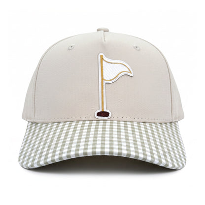 Golf Flag Trucker Neutral Gingham front view