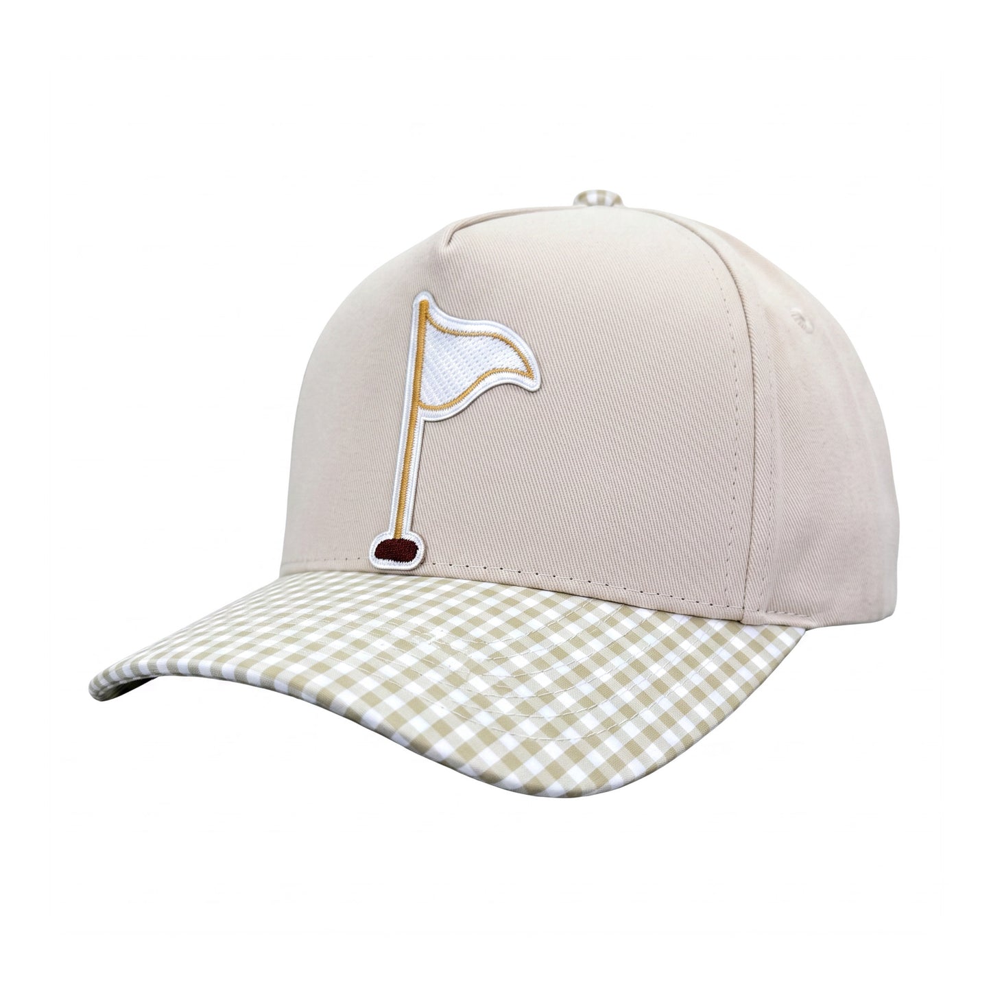 Golf Flag Trucker Neutral Gingham three-quarter front-left view