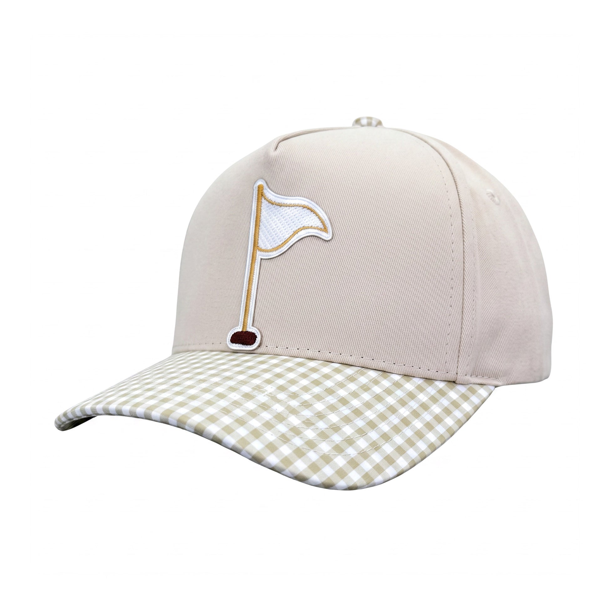 Golf Flag Trucker Neutral Gingham three-quarter front-left view