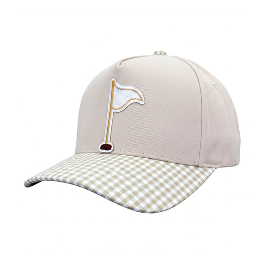 Golf Flag Trucker Neutral Gingham three-quarter front-left view