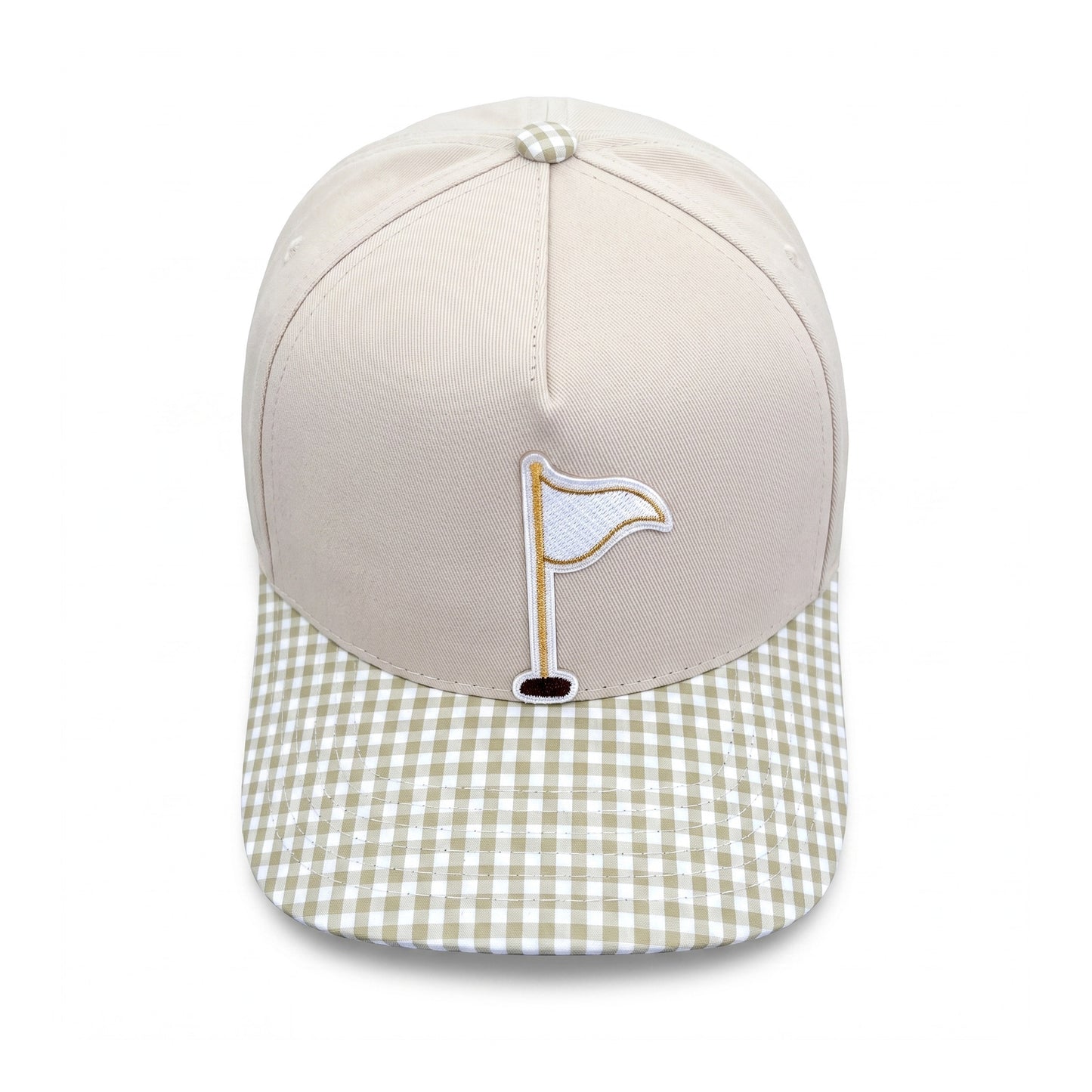 Golf Flag Trucker Neutral Gingham top down overhead view