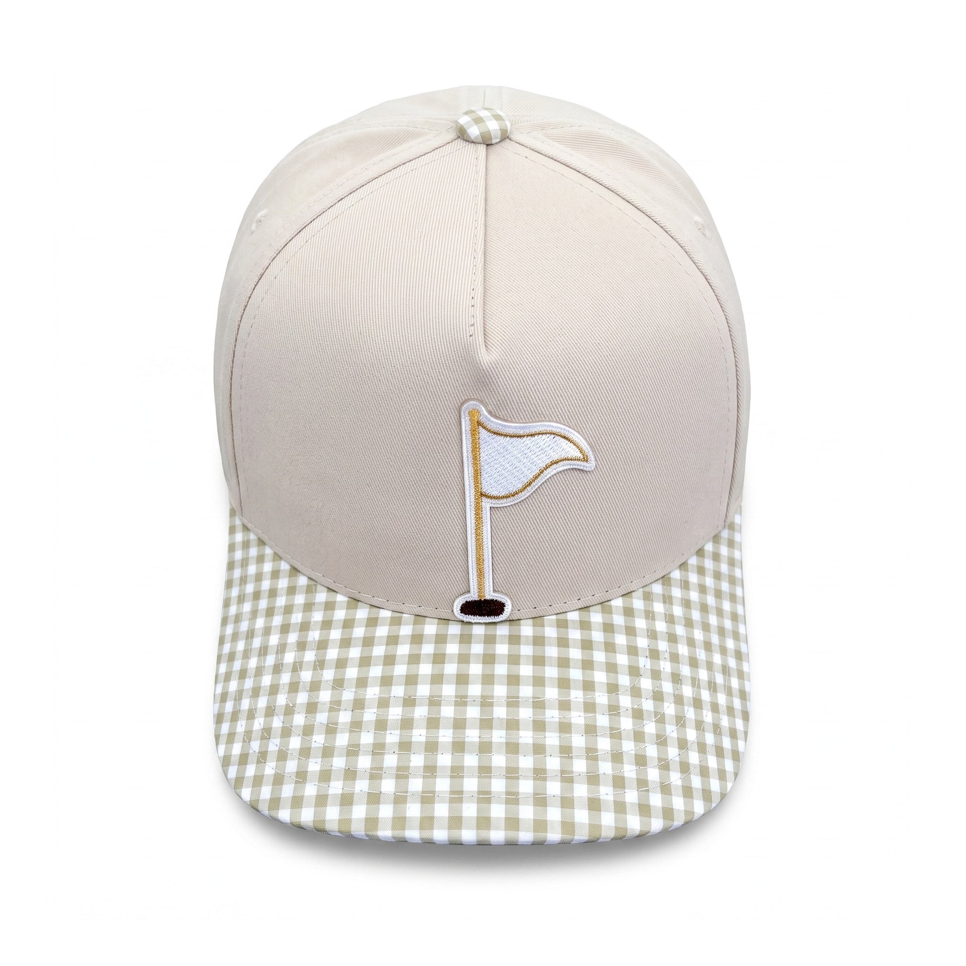 Golf Flag Trucker Neutral Gingham top down overhead view