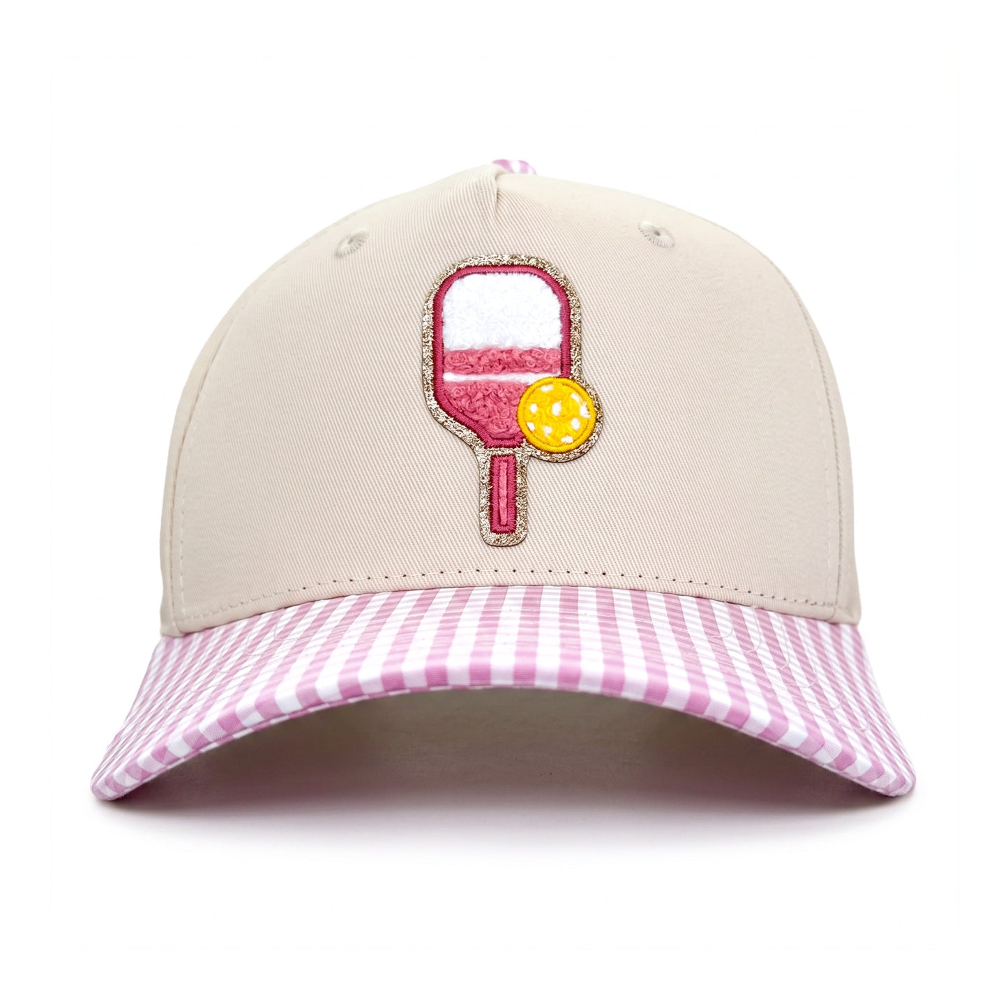 Pickleball Girlie Trucker Pink Gingham front view
