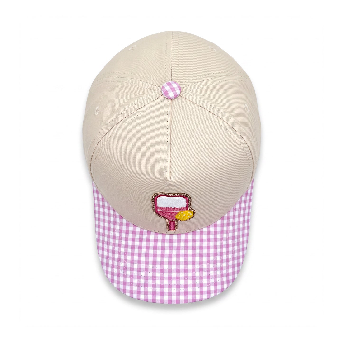 Pickleball Girlie Trucker Pink Gingham top down overhead view