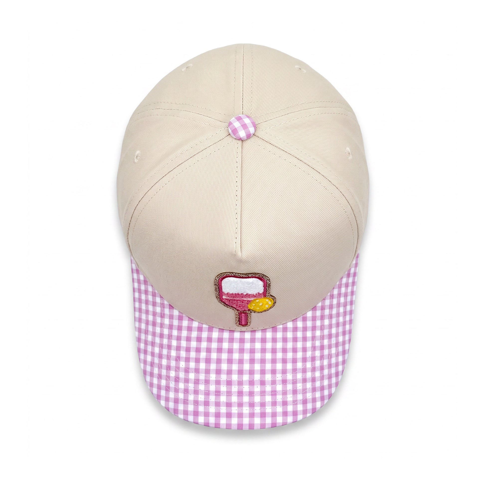 Pickleball Girlie Trucker Pink Gingham top down overhead view