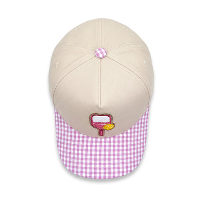 Pickleball Girlie Trucker Pink Gingham top down overhead view