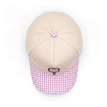 Pickleball Girlie Trucker Pink Gingham Floral Paddle top down overhead view