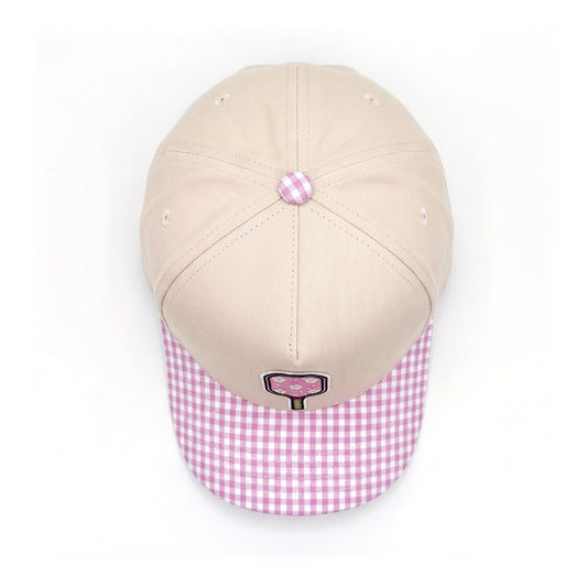 Pickleball Girlie Trucker Pink Gingham Floral Paddle top down overhead view