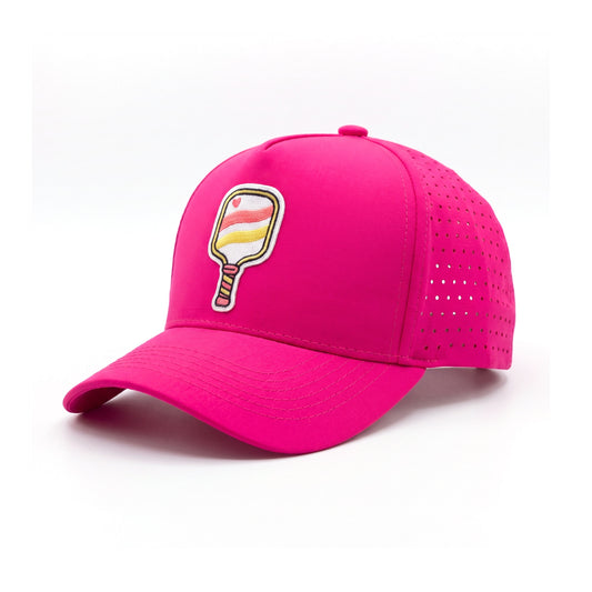 Pickleball Solid Trucker Hot Pink Stripe three-quarter front-left view