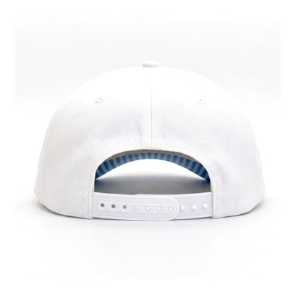 Peace Out White and Blue Gingham Trucker back view showing closure