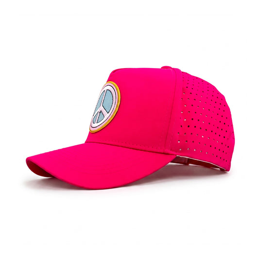 Peace Out Hot Pink Trucker three-quarter front-left view