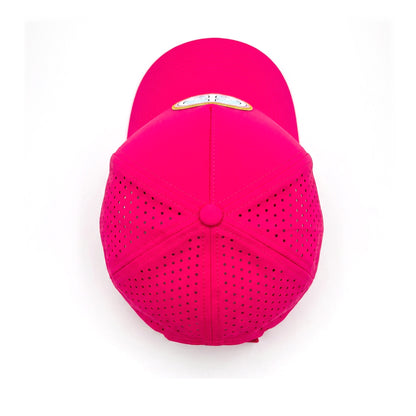 Peace Out Hot Pink Trucker top down overhead view