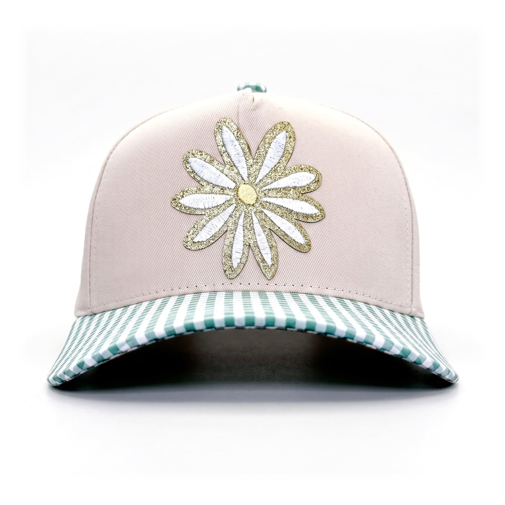 Single Daisy Trucker Green Gingham front view
