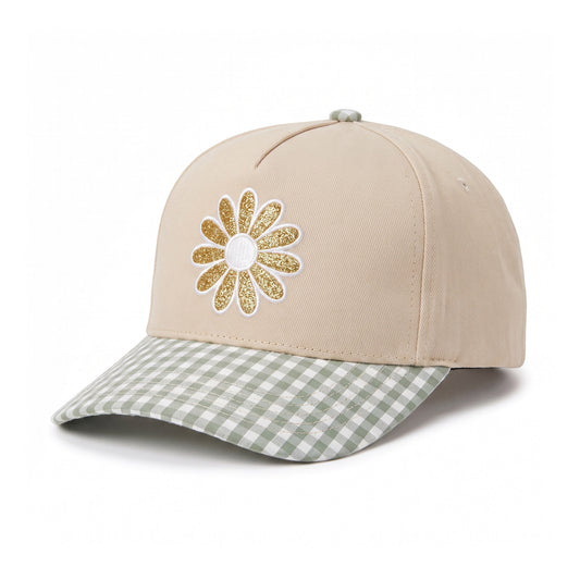 Single Daisy Trucker Green Gingham three-quarter front-left view