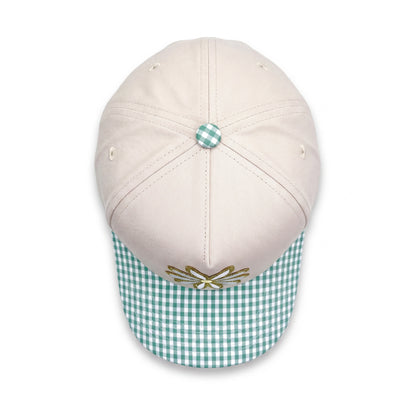 Single Daisy Trucker Green Gingham top down overhead view