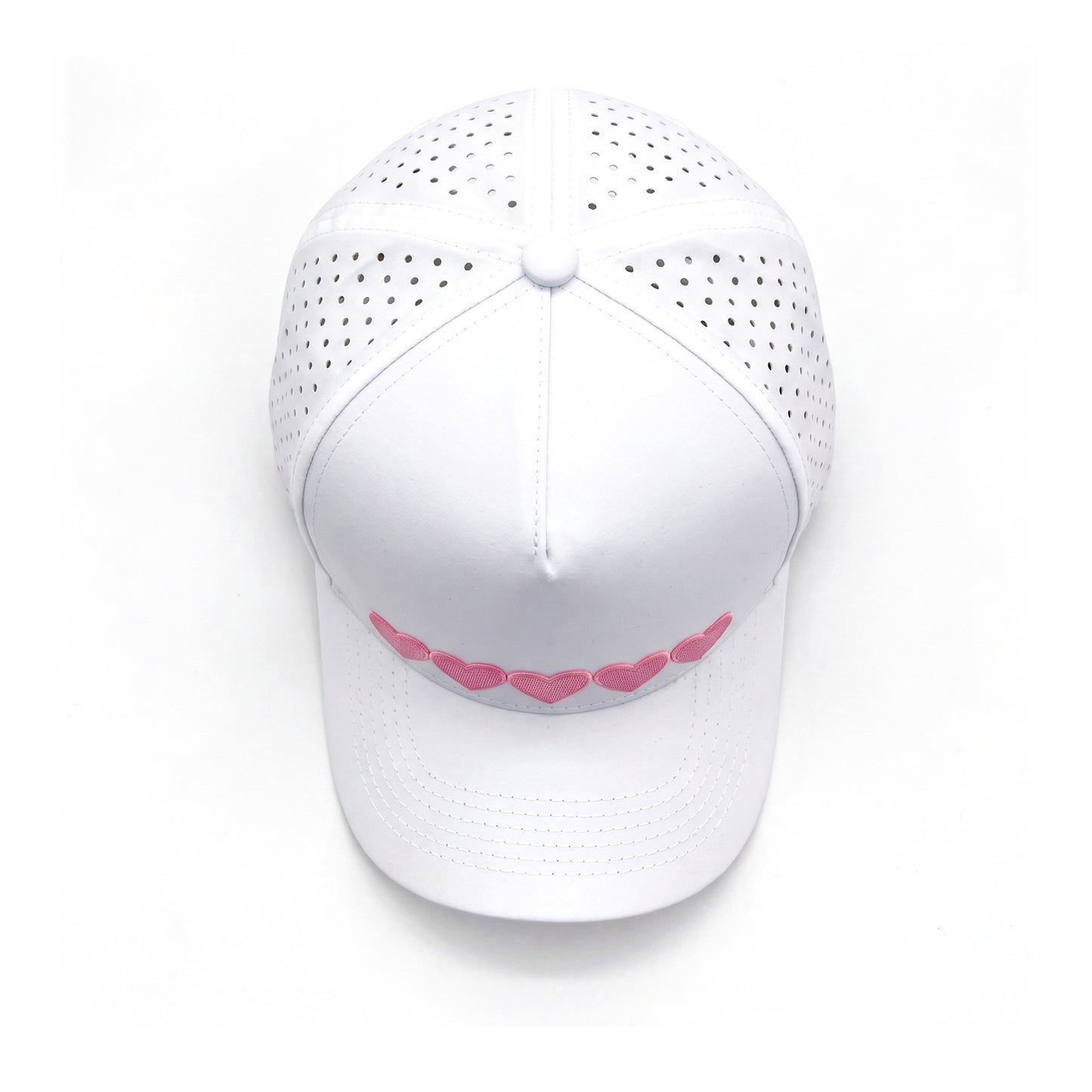 Sweetheart Trucker White 5 Heart top down overhead view