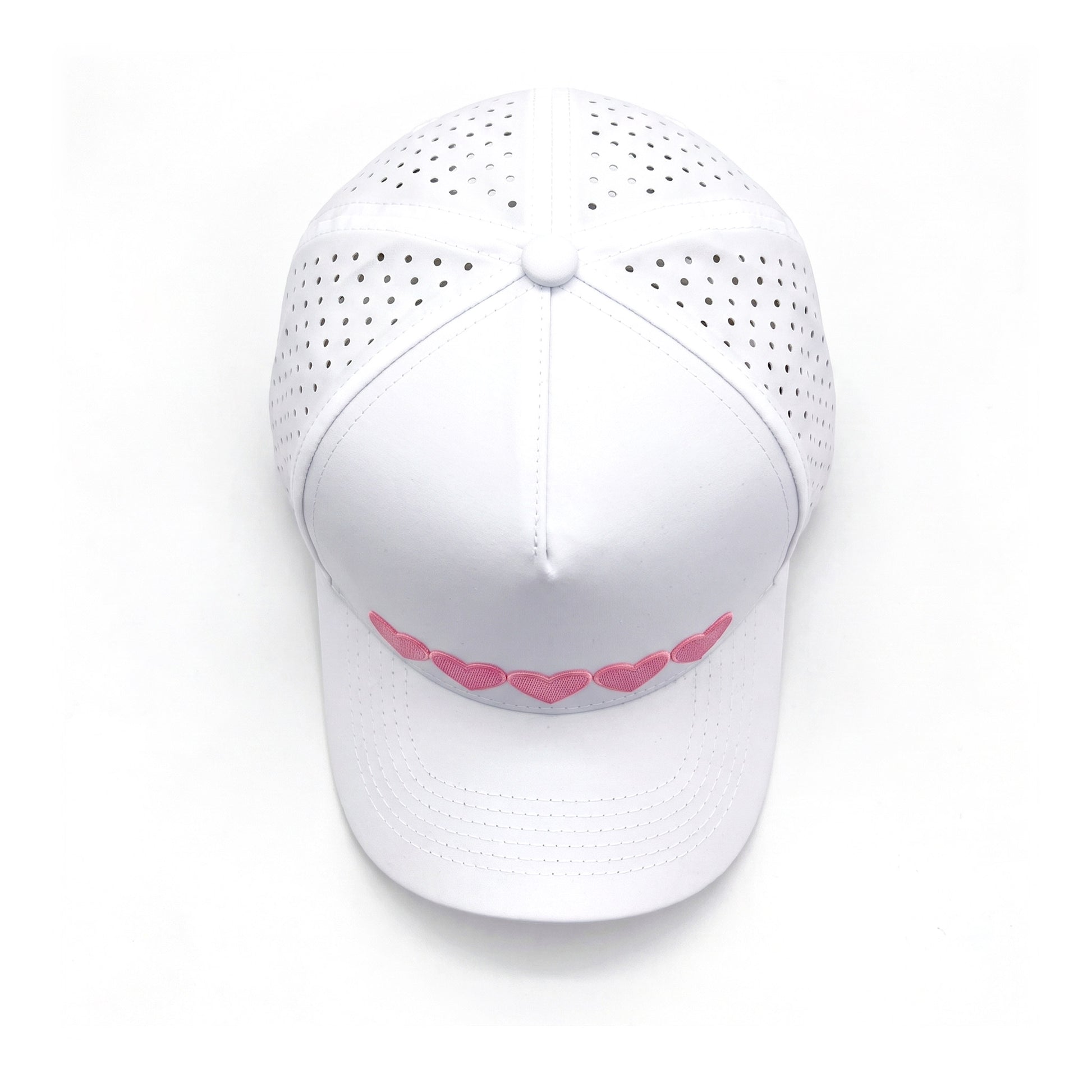 Sweetheart Trucker White 5 Heart top down overhead view
