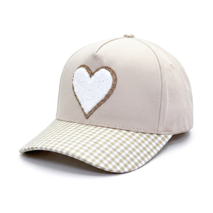 Sweetheart Trucker Neutral Gingham White Heart three-quarter front-left view