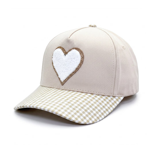Sweetheart Trucker Neutral Gingham White Heart three-quarter front-left view