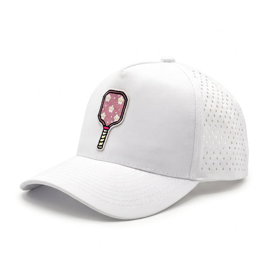 Pickleball Daisy Paddle Trucker White, three-quarter view