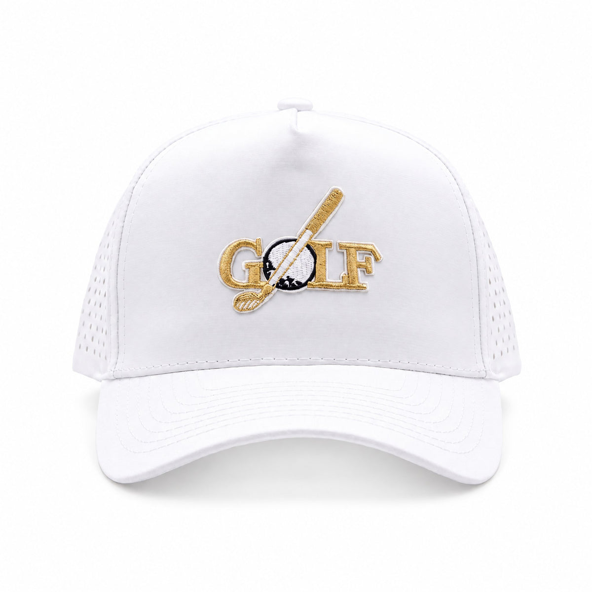 Golf Club Trucker White Gold, front view