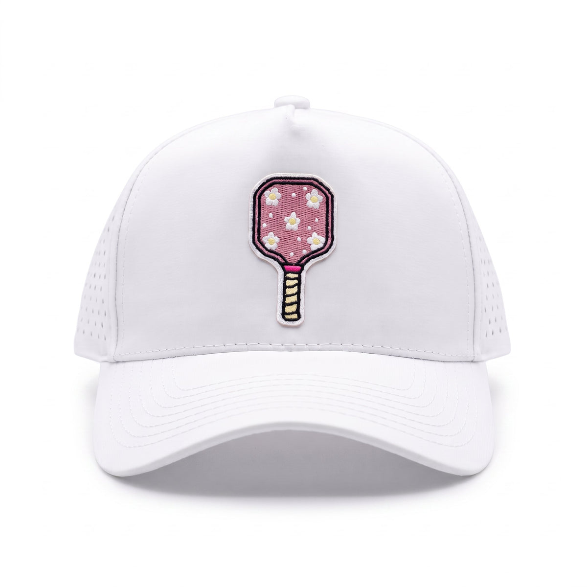 Pickleball Daisy Paddle Trucker White, front view