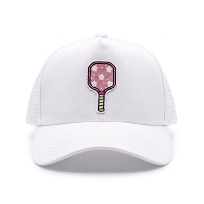 Pickleball Daisy Paddle Trucker White, front view